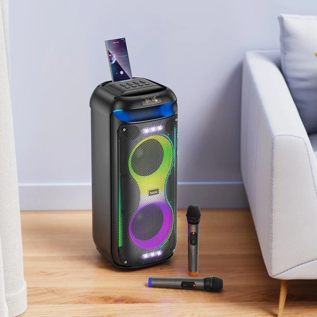 HOCO HA13 Pro karaoke set 60W, RGB LED, 2× TWS mikrofóny, BT 5.4