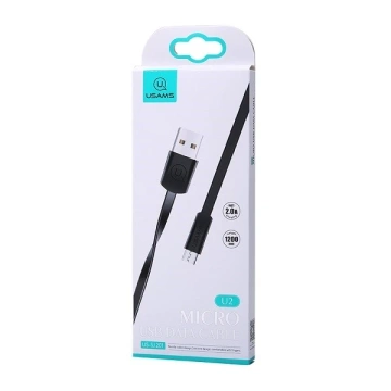 USAMS U2 microUSB plochý kabel 1,2m černý