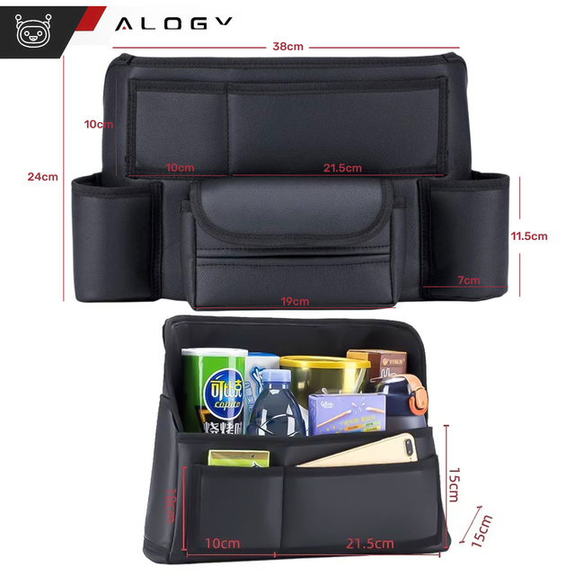 Auto-Organizer für das Auto zwischen Sitzen, Autositz, Alogy, Auto-Getränkehalter, Taschentücher, Schwarz, 2 x Kopfstützenhalter