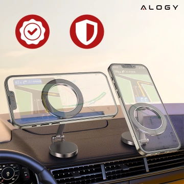 Автомобільний тримач Alogy для MagSafe Магнітний тримач для телефону на приладову панель автомобіля Чорний
