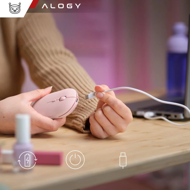 Alogy kabellose Maus, kleine ergonomische Maus für Laptop, PC, Bluetooth, 2,4 GHz, leises Rosa
