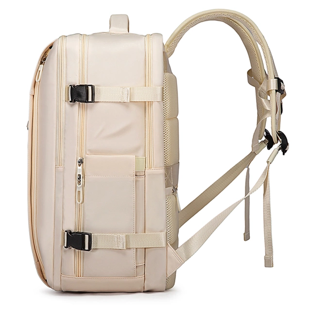 Wasserdichter Rucksack von Bange für Laptops bis 15,6 Zoll, ideal für Städtetrips, 46 x 31,5 x 20 cm, für Arbeit und Flugreisen, für Damen und Herren, mit USB-Anschluss, beige