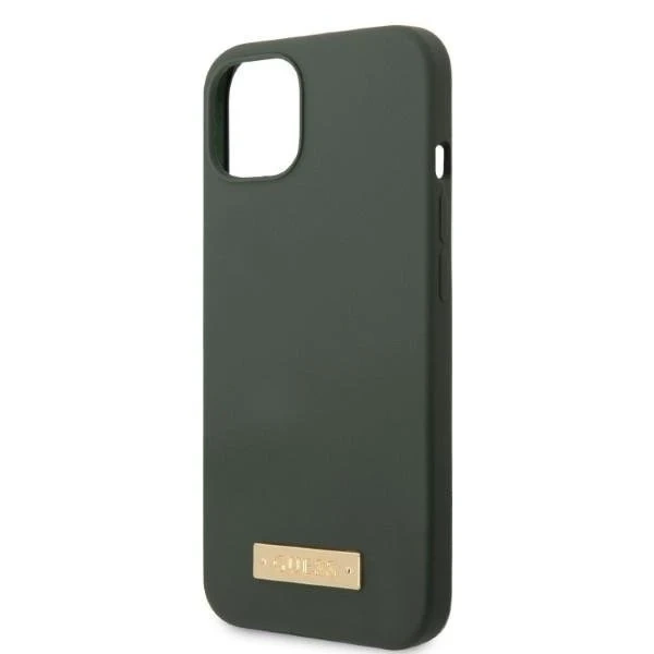 Guess phone case for iPhone 13 6.1" green/khaki hard case Silicone Logo Plate MagSafe