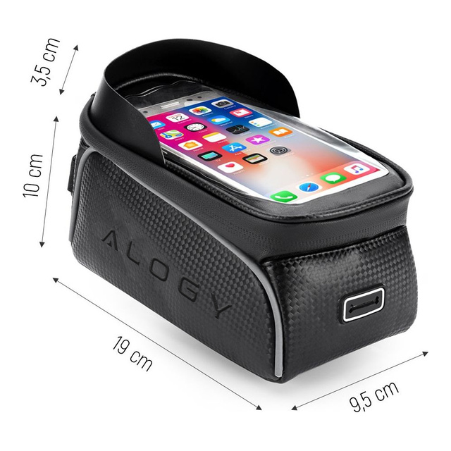 Alogy bicycle bag Pannier 2L for bicycle phone holder up to 6.7" for the frame Black