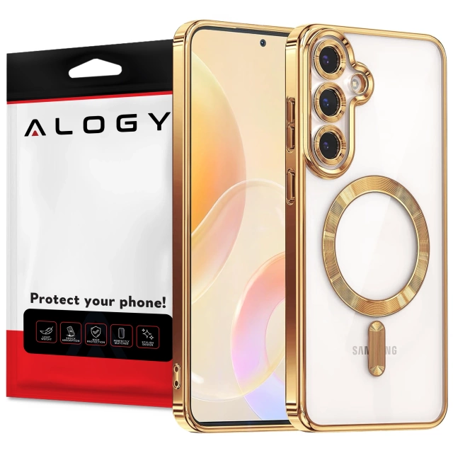 MagSafe-Hülle für Apple iPhone 16 Pro Max Alogy Glamour Luxus-Ringgehäuse Gold-Transparent