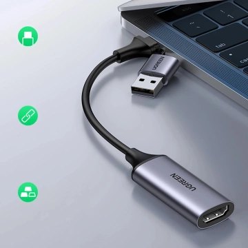 Adaptér Ugreen CM489 HDMI na USB-A/USB-C, 1080p 30Hz, šedý