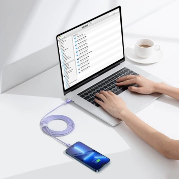 Kábel Baseus Crystal Shine Series USB kábel pre rýchle nabíjanie a prenos dát USB typu C - Lightning 20W 2m fialový (CAJY000305)