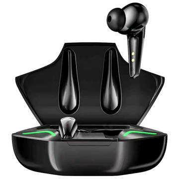 Bezdrátová Bluetooth 5.2 TWS sluchátka v pouzdře pro powerbanku pro hráče, LED hraní, černá