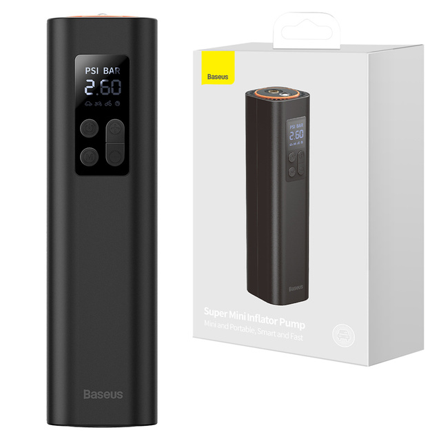 Mini Auto Kompressor Baseus Luftpumpe Luftpumpe Radpumpe LED Lampe Schwarz