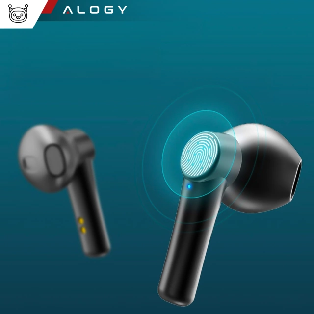 Bezdrôtové slúchadlá Alogy TWS Bluetooth 5.0 LED s nabíjacím puzdrom IPX5, powerbankou, USB-C, čiernymi