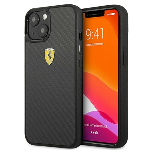 Etui na telefon Ferrari iPhone 13 mini 5,4" czarny/black hardcase On Track Real Carbon