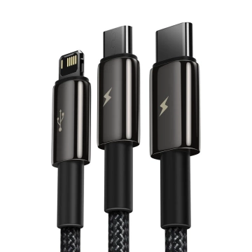 Baseus Tungsten 3v1 kábel USB - USB typu C / Lightning / micro USB 3,5 A 1,5 m čierny (CAMLTWJ-01)