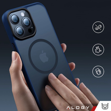Puzdro na iPhone 14 Pro MagSafe Case ochranný kryt Alogy Ring pancierové puzdro na telefón matné námornícka modrá