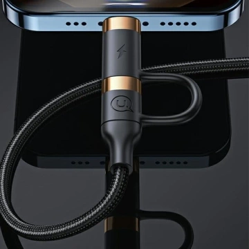 USAMS Pletený kabel U62 2xUSB-C/USB-A /lightning 1,2m PD Fast Charge černý