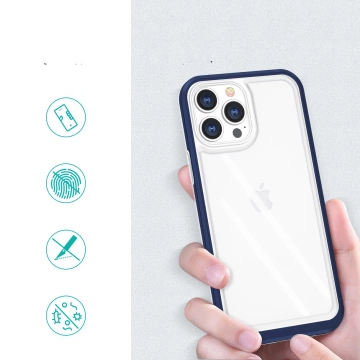 Прозорий чохол 3 в 1 для iPhone 13 Pro гелева накладка в синій рамці
