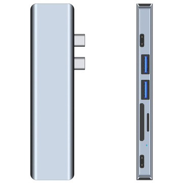 Hub Adapter USB&nbsp;V5-HUB&nbsp;7w1 2x USB-C&nbsp;Grey