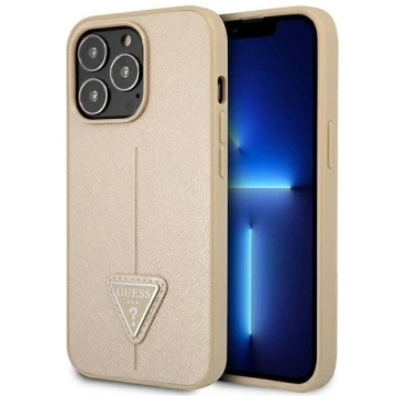 Etui Guess GUHCP14LPSATLE do Apple iPhone 14 Pro 6,1" béžové/béžové pevné puzdro SaffianoTriangle Logo