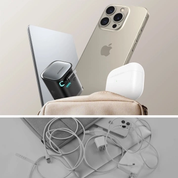 Joyroom JR-TCL02 65W USB-A USB-C GaN nabíjačka so vstavaným USB-C káblom – čierna