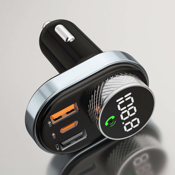 FM vysílač nabíječka do auta Bluetooth 5.0 USB QC 3.0 USB-C PD 30W karta MP3 TF BC74 černá