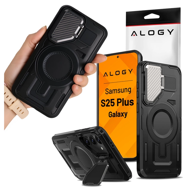 Etui do Samsung Galaxy S25 Plus Case do MagSafe Wzmocniona Pancerna ochrona obiektywów z funkcją podstawki obudowa na telefon Alogy HeavyDuty Mag™️ + Szkło