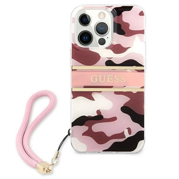 Guess GUHCP13XKCABPI iPhone 13 Pro Max 6,7" różowy/ružové pevné puzdro Camo Strap Collection