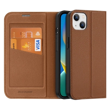 Dux Ducis Skin X2 case for iPhone 14 Plus case with magnetic flap brown