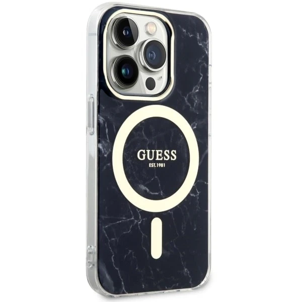 Sada na telefon Guess GUHMP14LPCUMAK pro Apple iPhone 14 Pro 6,1" černý/černý pevný obal Marble MagSafe