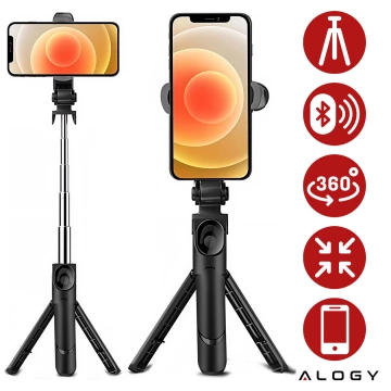 Selfie stick statív Držiak telefónu na statív Alogy Tripod selfie stick Bluetooth 360 diaľkové ovládanie Black