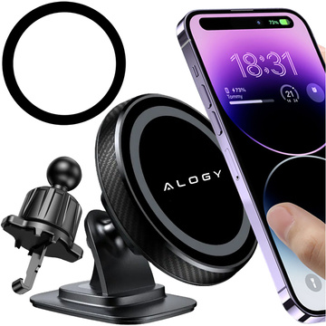 Magnetický držiak do auta na telefón, okno, mriežku, kokpit, palubnú dosku, auto, telefón, Alogy Black