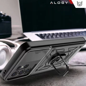 Pouzdro pro Apple iPhone 16 obrněné Slide Case Ring pouzdro ochrana fotoaparátu Camshield Alogy černé