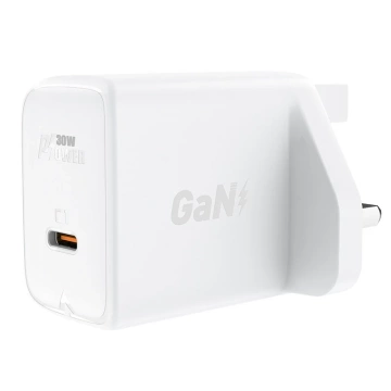 Acefast wall charger GaN (UK plug) USB Type C 30W, Power Delivery, PPS, Q3 3.0, AFC, FCP white (A24 UK white)