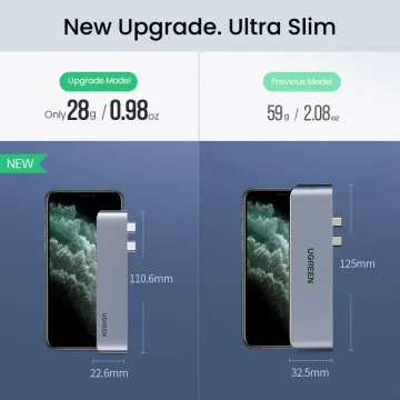 Multifunctional HUB UGREEN 2x USB Type C to USB Type C PD (Thunderbolt 3, 100W, 4K@60 Hz, 10 Gbps) / HDMI 4K@30 Hz / 3x USB 3.0 for MacBook Pro / Air gray (60559)