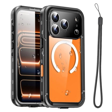 Etui Wodoodporne do Apple iPhone 17 Pro Max 6,9", Pancerna Obudowa 360° z Przezroczystym Tyłem, Kompatybilna z MagSafe, Alogy HydroArmor™ IP68 Case – Czarne