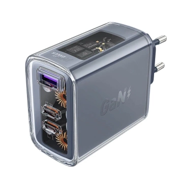 Acefast A45 GaN 65W Wall Charger 3 USB Ports (1xUSB, 2xUSB-C) Gray