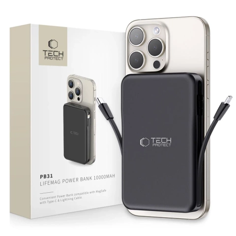 Магнітний павербанк з кабелем PB31 Lifemag Magsafe Power Bank 10000 mAh (Type C Lightning) Black