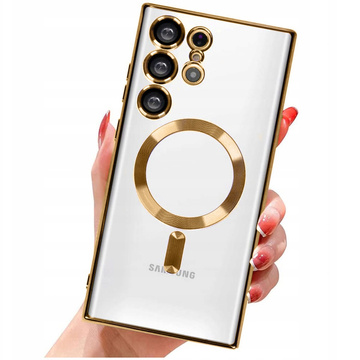 Чохол для Samsung Galaxy S24 Ultra Mag Safe Glamour Case Ring Housing Camera Protection Alogy Gold Transparent