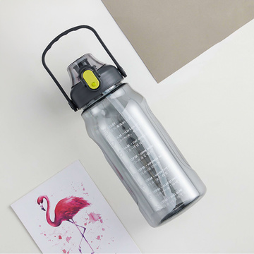 Bottle, drinking water bottle with a straw, 1.5l, motivational, with a reminder, with a motivational measure, with a handle, Black Washing brush
