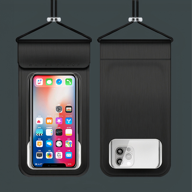Case pouch TWC1 waterproof watertight cover for phone 6.8" IPX8 30M transparent window Black