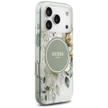 Etui Guess IML Flower & Tonal Circle MagSafe na iPhone 17 Pro Max - Zielone