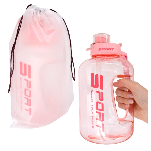 Duża Butelka Motywacyjna na Wodę 1.7L Bidon Sportowy z Miarką, Uchwytem i Pokrywką 2w1 (Dzióbek + Słomka), Wygodna i Szczelna, Alogy Sport 1700ml – Różowa