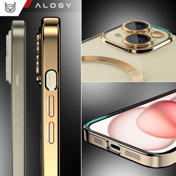 Puzdro MagSafe pre iPhone 15 Plus Glamour Luxury Slim Ring Cover Alogy Gold Transparent