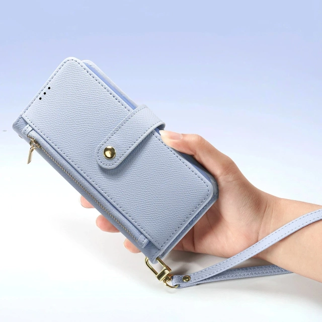 Dux Ducis Lawa iPhone 16e Lederhülle mit blauer MagSafe-Brieftasche