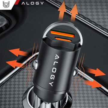 USB QC 4.0 nabíjačka do auta USB-C typ C PD 30 W Rýchly výkon pre telefón do auta Alogy Čierna
