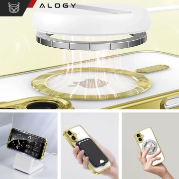 Puzdro MagSafe Puzdro na iPhone 16 Plus Glamour Luxusný kryt tenkého prsteňa Alogy Gold Transparent