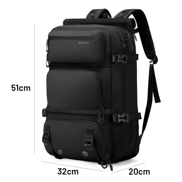 Bange 30L wasserdichter, diebstahlsicherer Rucksack, ideal für Stadt und Reisen, 51 x 32 x 20 cm, für Arbeit und Flugreisen, für Damen und Herren, mit Zahlenschloss und abnehmbarer Tasche, Schwarz