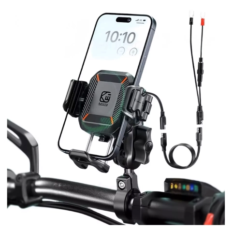 KEWIG M11B držiak na motorku pre telefón s QC 3.0 15W Qi nabíjačkou čierny