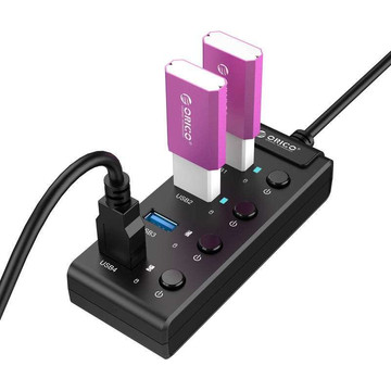 USB 3.0 hub. Orico s vypínačmi, 5x USB (čierne)
