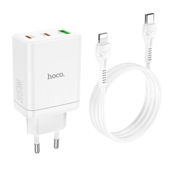 Настінний зарядний пристрій HOCO 2 x Type C USB A кабель Type C до Lightning PD QC3.0 3A 35W Білий