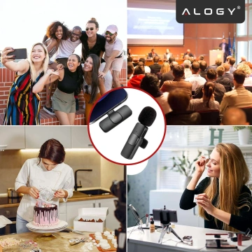 2x Бездротовий петличний мікрофон Alogy Lightning для Apple iPhone iPad Невеликі мікрофони Набір із двох мікрофонів