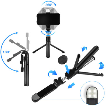 Alogy Holder Wireless Selfie Stick Bluetooth faltbares Stativ Mini-Telefonstativ mit LED-Lampe